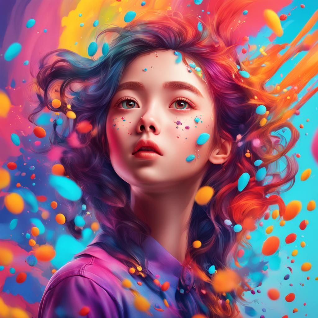 Hyperrealistic 8D Doll: Cute Woman in Splash Art