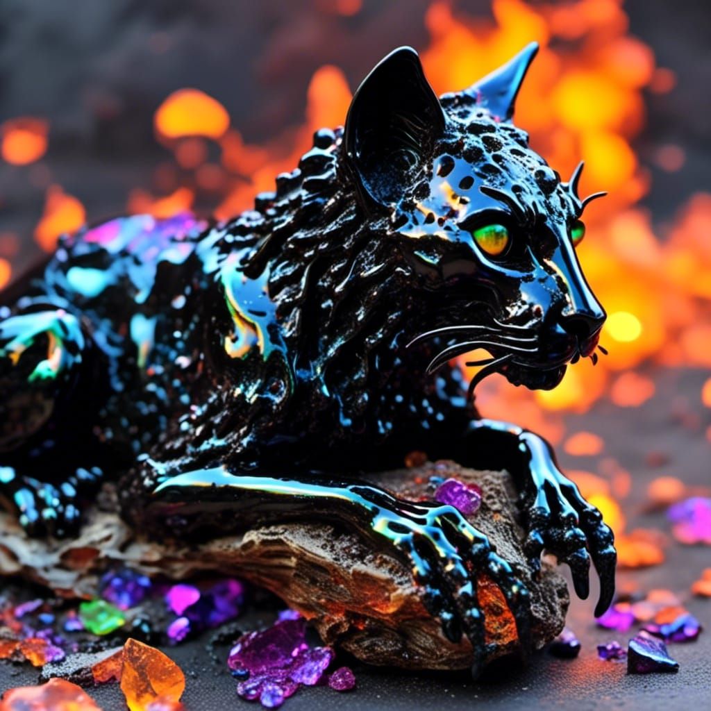 Black Cat on Skull in Halloween Colors