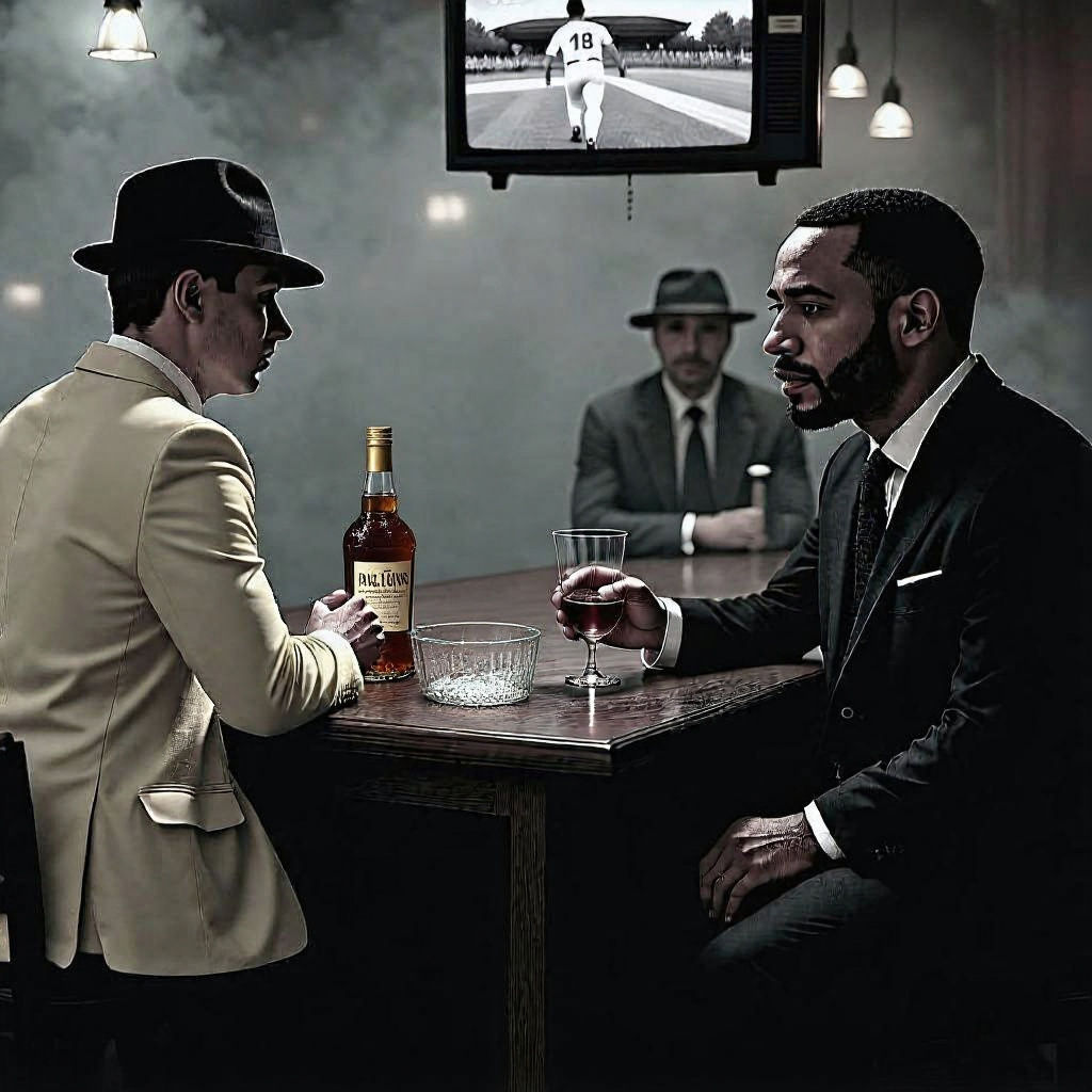 1950s Bar Scene with Bartender and TV