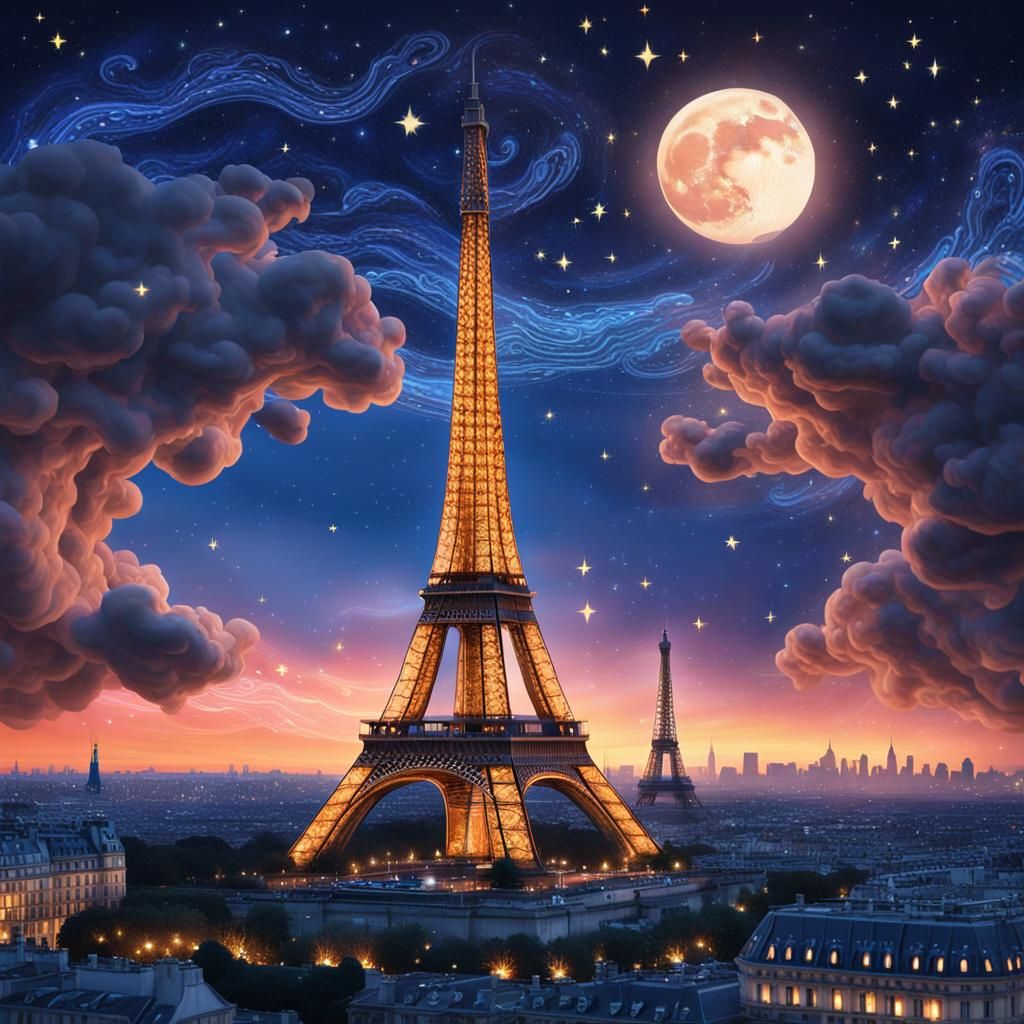 Paris Skyline at Dusk Under Starry Night