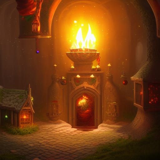 Festive Christmas Chamber in Detailed Matte Painting
