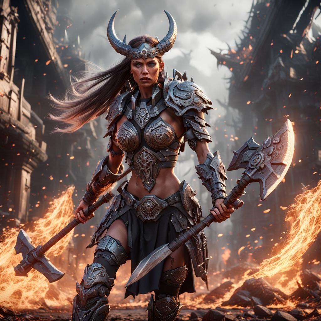 Furious Barbarian Warrior in Epic Battle Scene