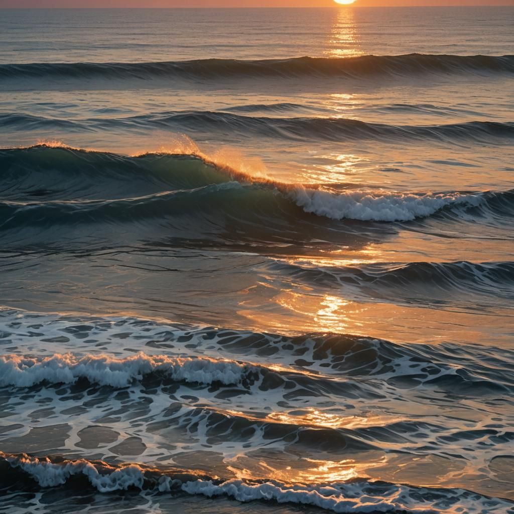 Golden Sunrise Over the Sea: A Representational Painting