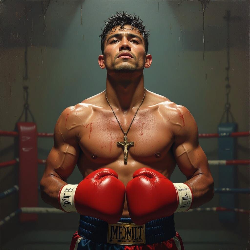 Hispanic Boxer's Grit: Rivera-Inspired Portrait