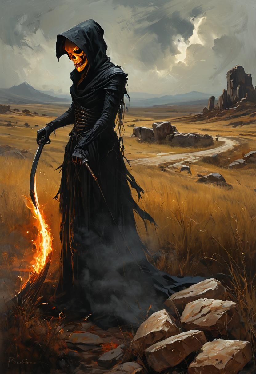 Grim Reaper in Gothic Surrealist Style