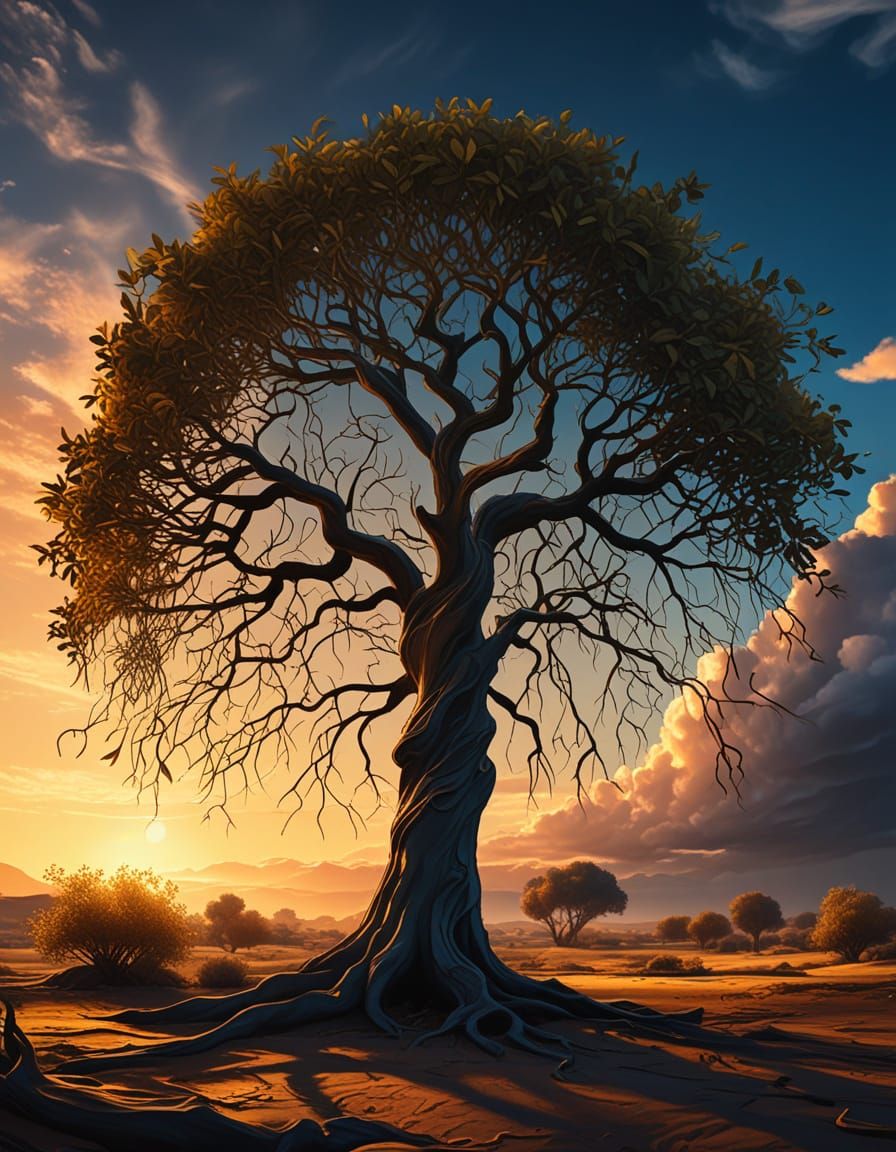 Twilight Tree in Surreal Impasto Style