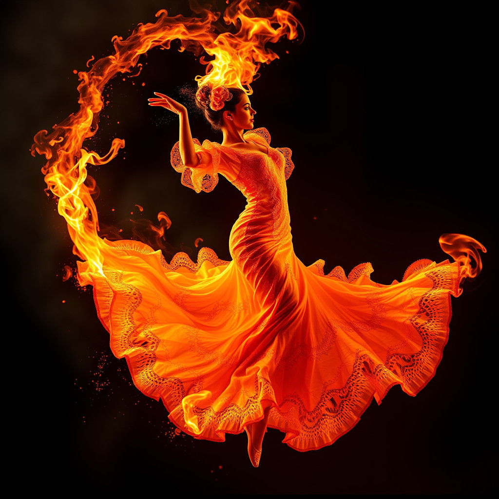 Flamenco Dancer Made of Fire in Surreal Style