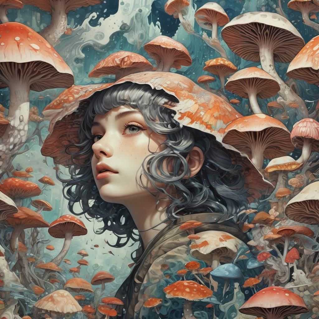 Art Deco Oceanscape with Geometric Fungi