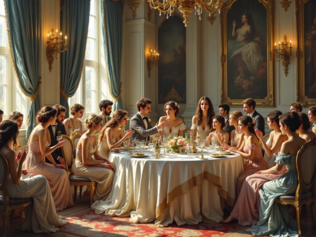 A Golden Hour Scene in the Style of Boucher's Rococo