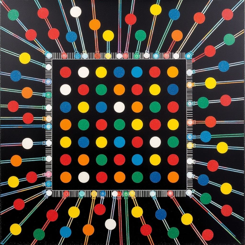 Avant-Garde Tech Head with Colorful Polka Dots