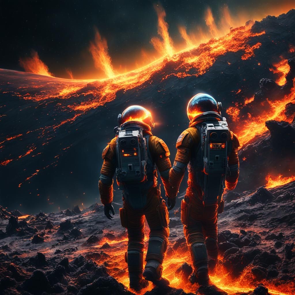 Burning Alien Planet Escape in Science Fiction Art