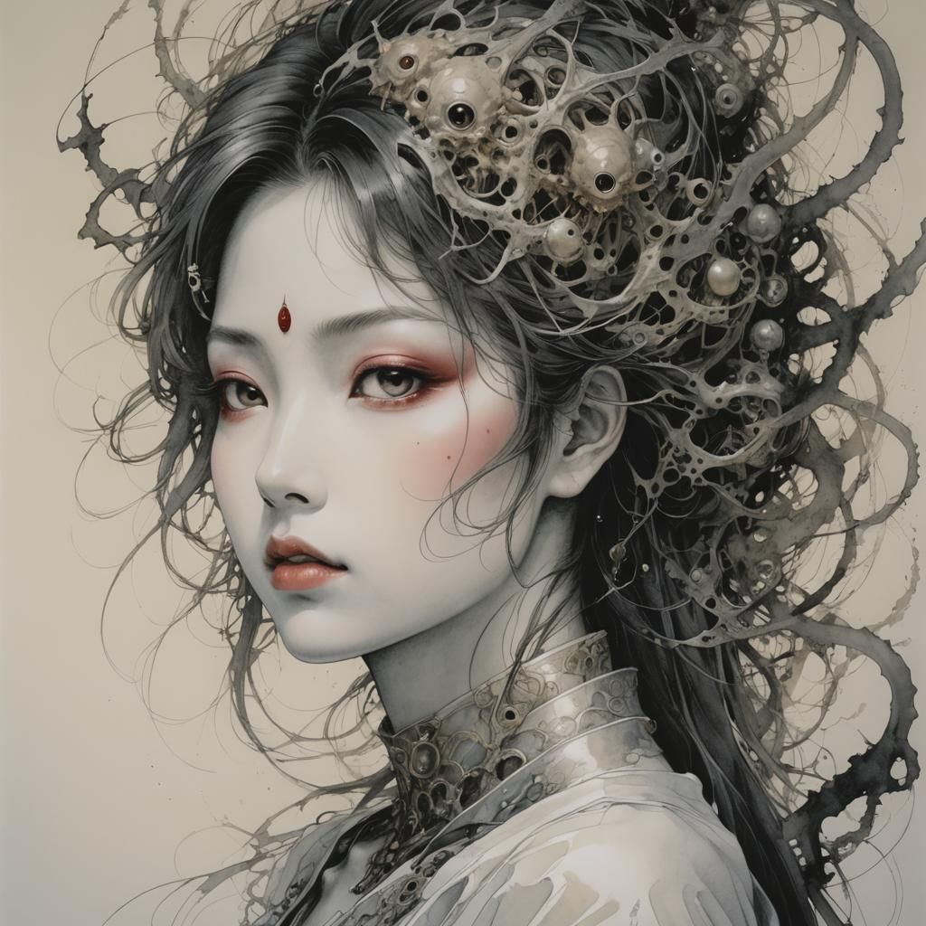 Woman in Yoshitaka Amano Style