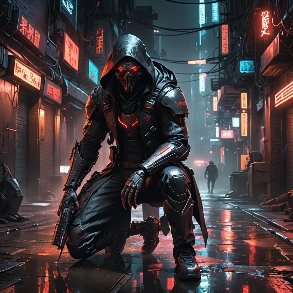 Futuristic Vampire in Cyberpunk Alley Concept Art