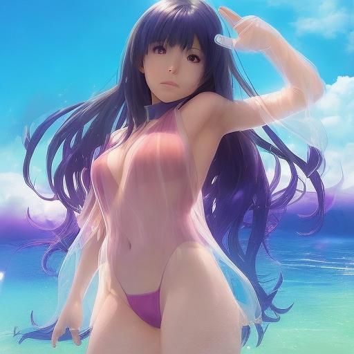 Girl in See-Through Bikini: Anime Style Illustration
