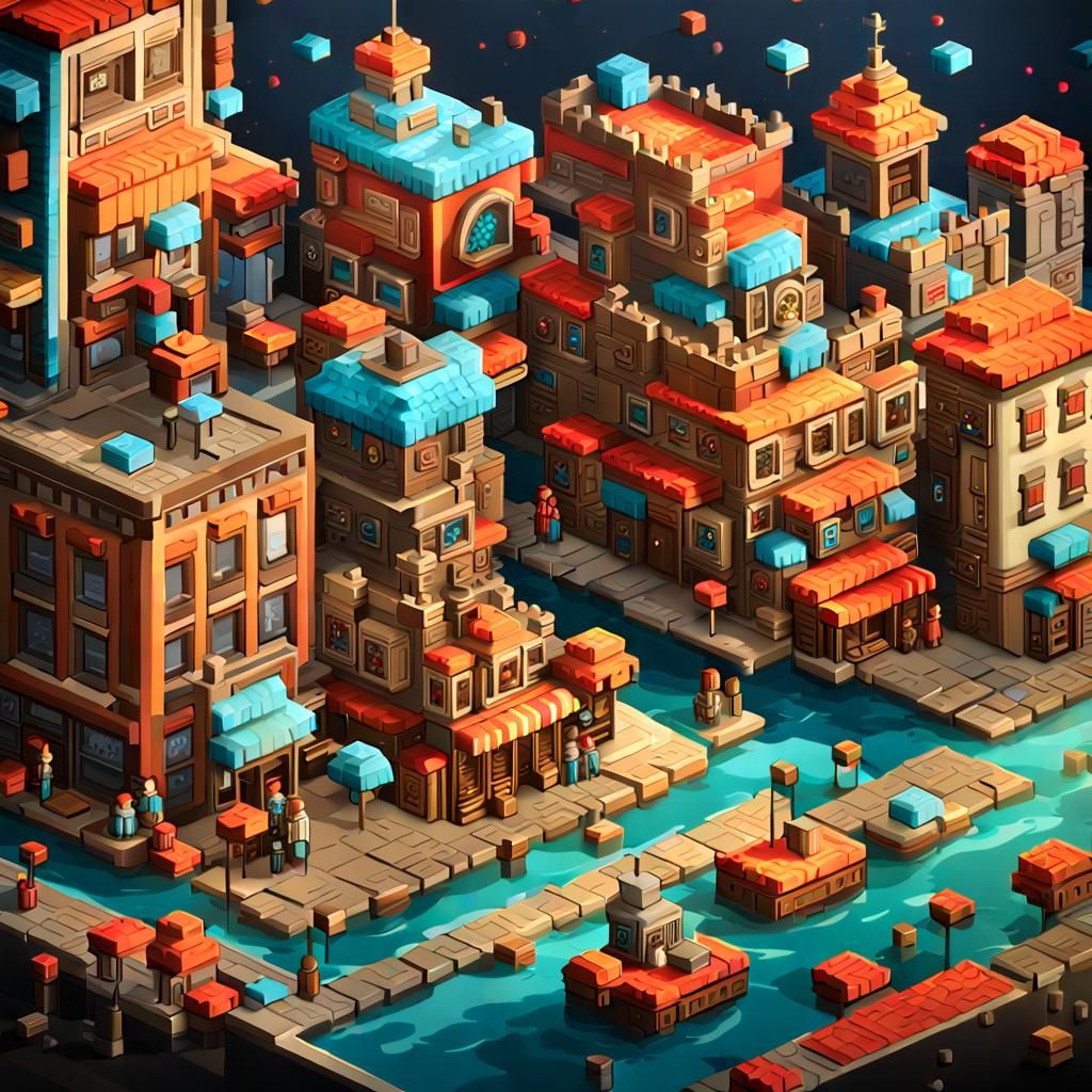 Retro Pixel Art City Street Scene