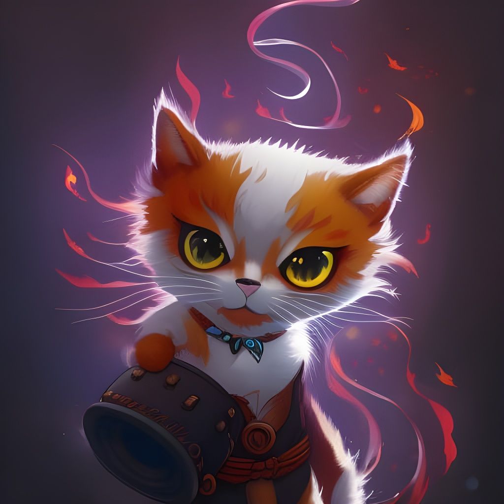 Chibi Red Cat Swirling with Runic Magic