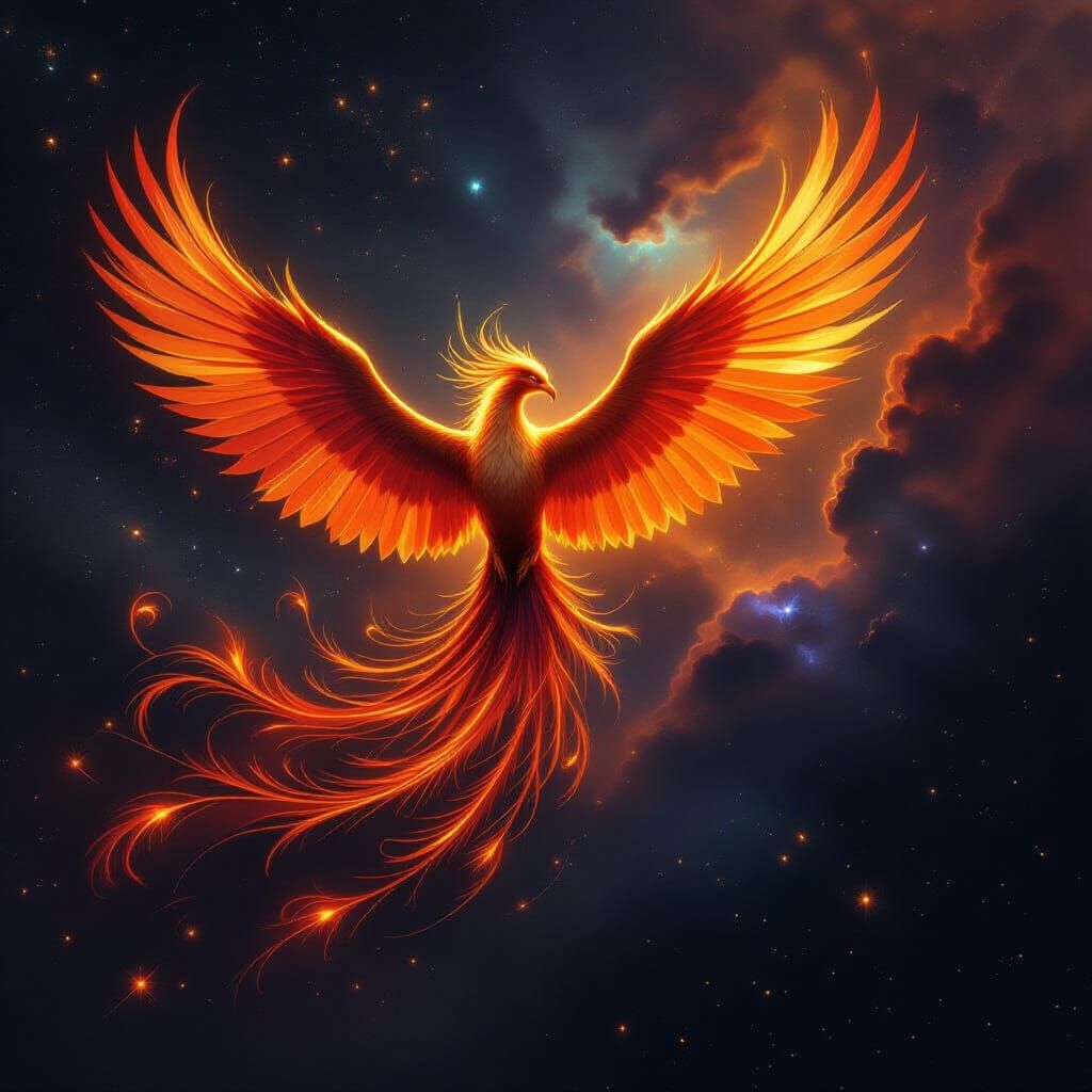 Phoenix of Pure Energy Soars Through Cosmic Nebula