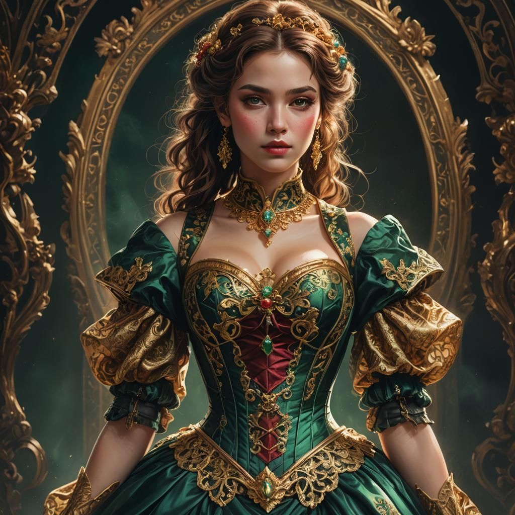 half body closeup image of a beautiful woman with an ornate ...