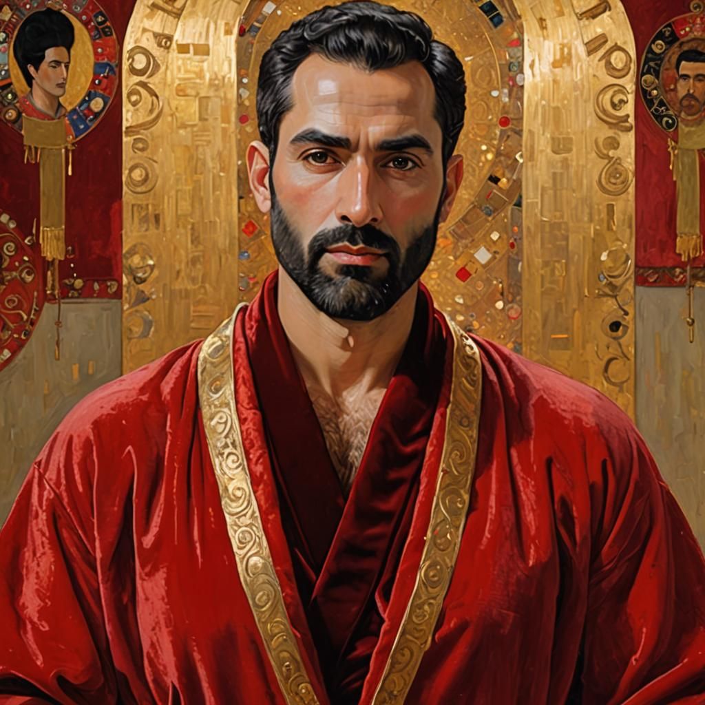 Latino Man in Velvet Bathrobe, Impressionist Portrait