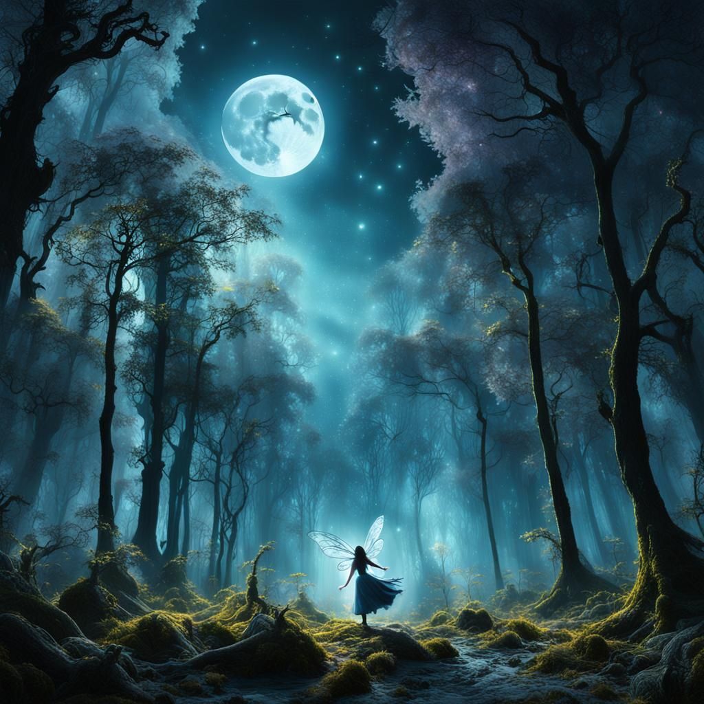 Fairies Dance in Enchanted Forest: Surreal Digital Art
