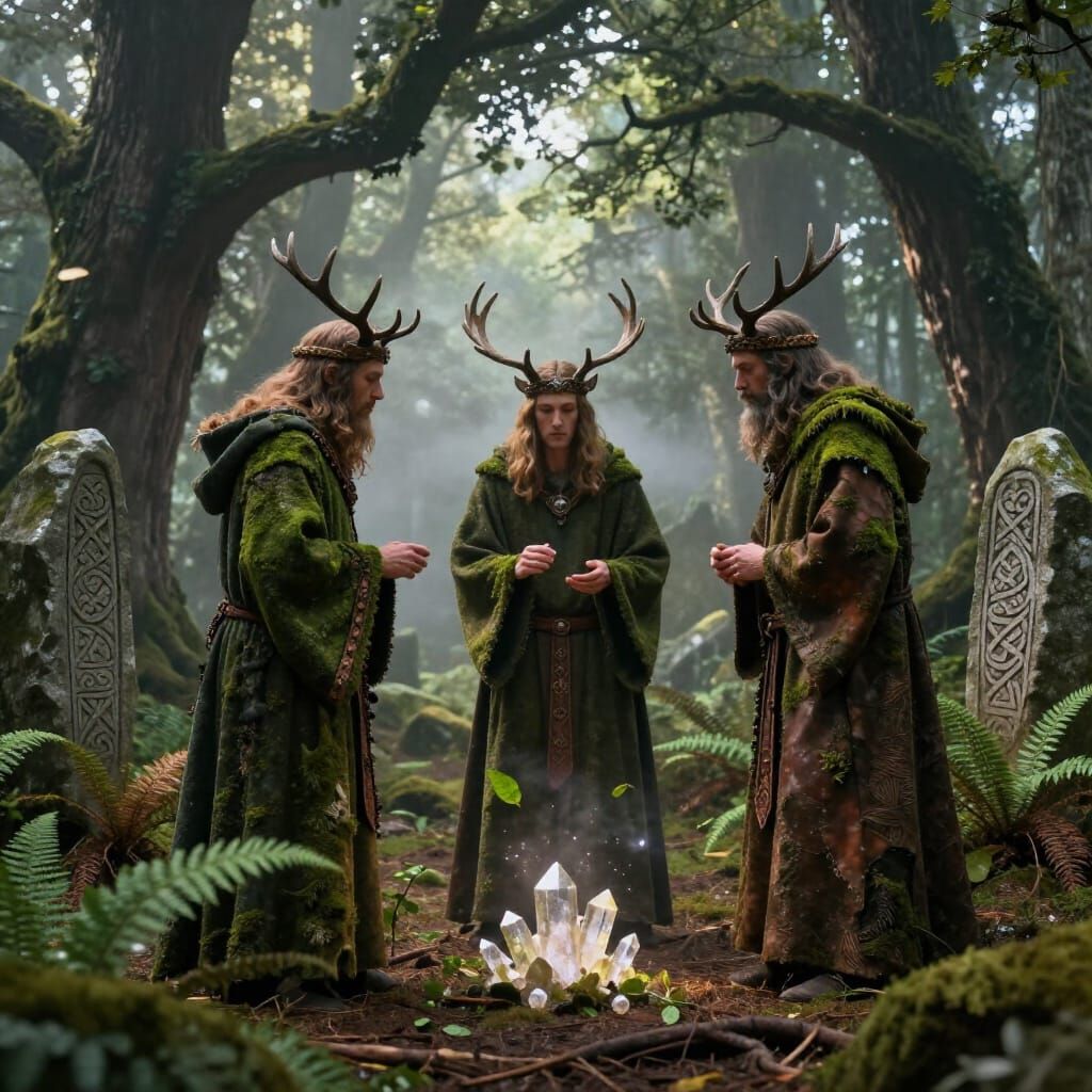 Ancient Druids Chanting in Misty Forest