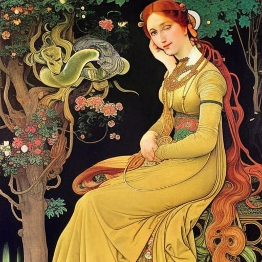 Woman with Snake: Renaissance and Art Nouveau Fusion