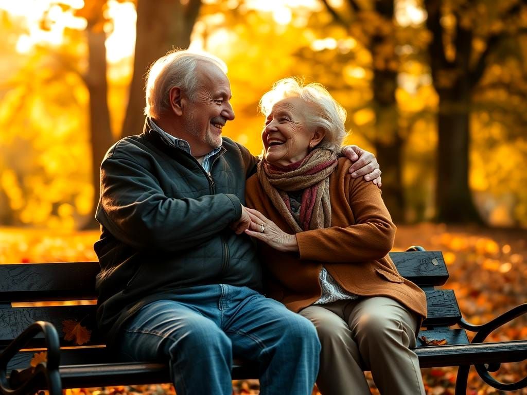 Romantic Autumn: An Older Couple's Embrace