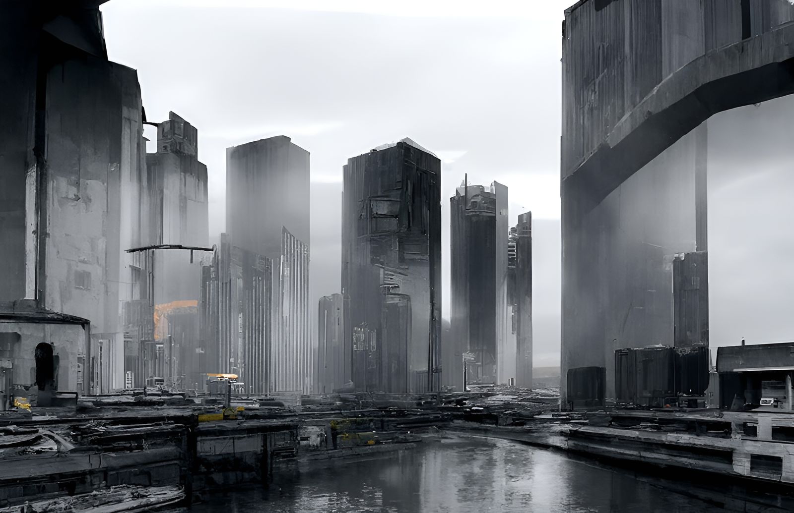 Grim Dystopian City with Brutalist Architecture