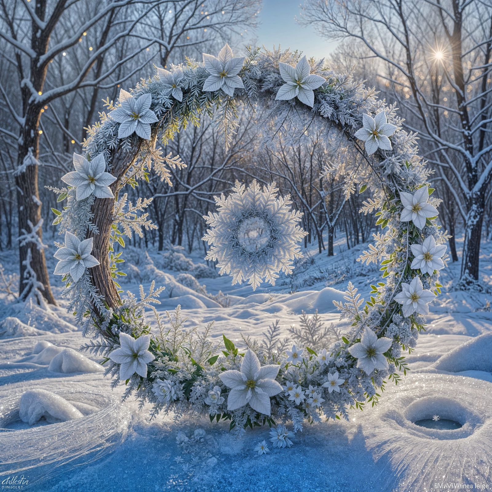 Frosted Floral Wreath in Digital Art