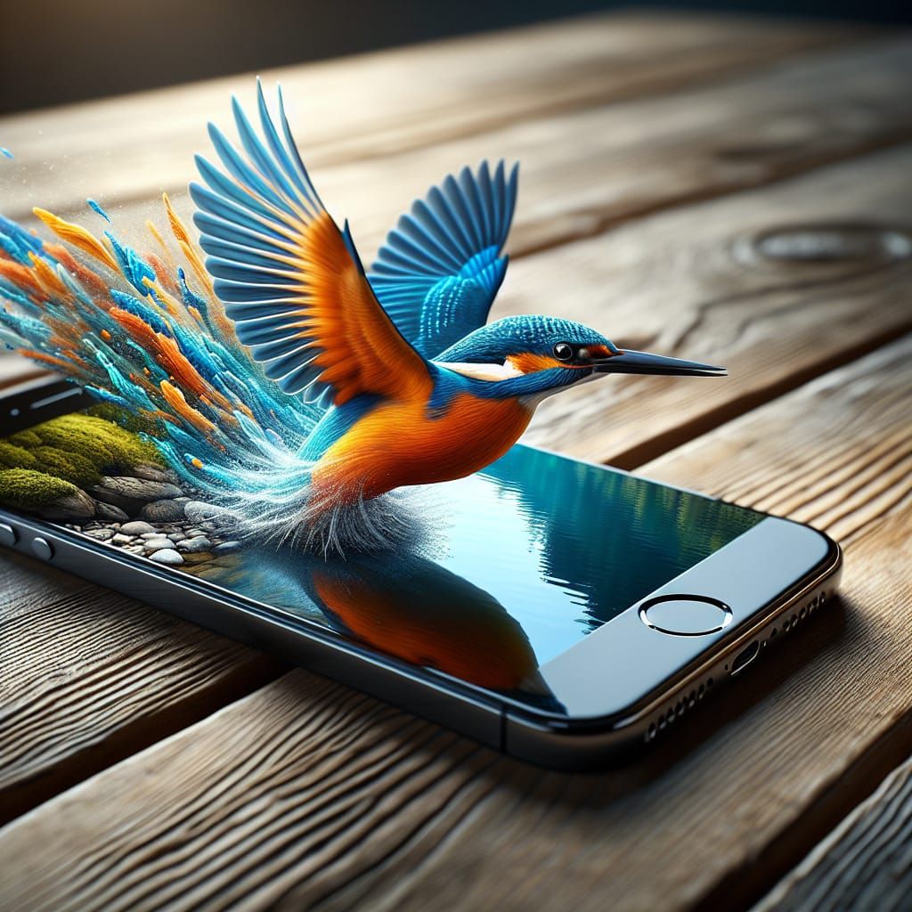 Kingfisher Emerges from Digital Lake