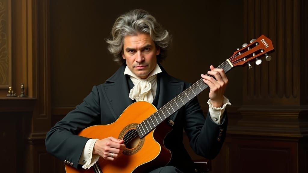 Beethoven in Romantic Portrait, Pedal Steel Guitar in Hand