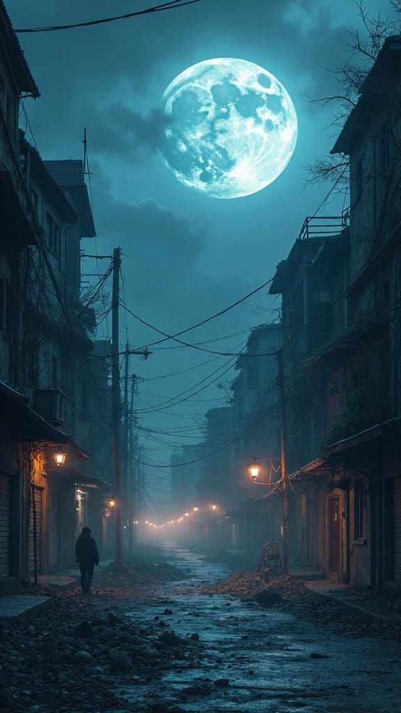 Gothic City Under Broken Moon After Time Travel