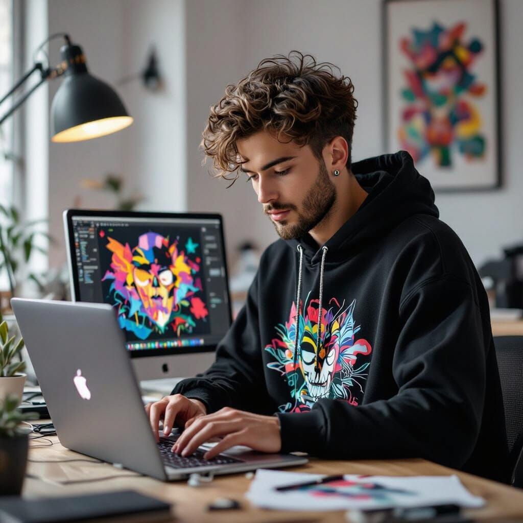 Trendy Graphic Designer in Urban Studio: Eclectic Art Style