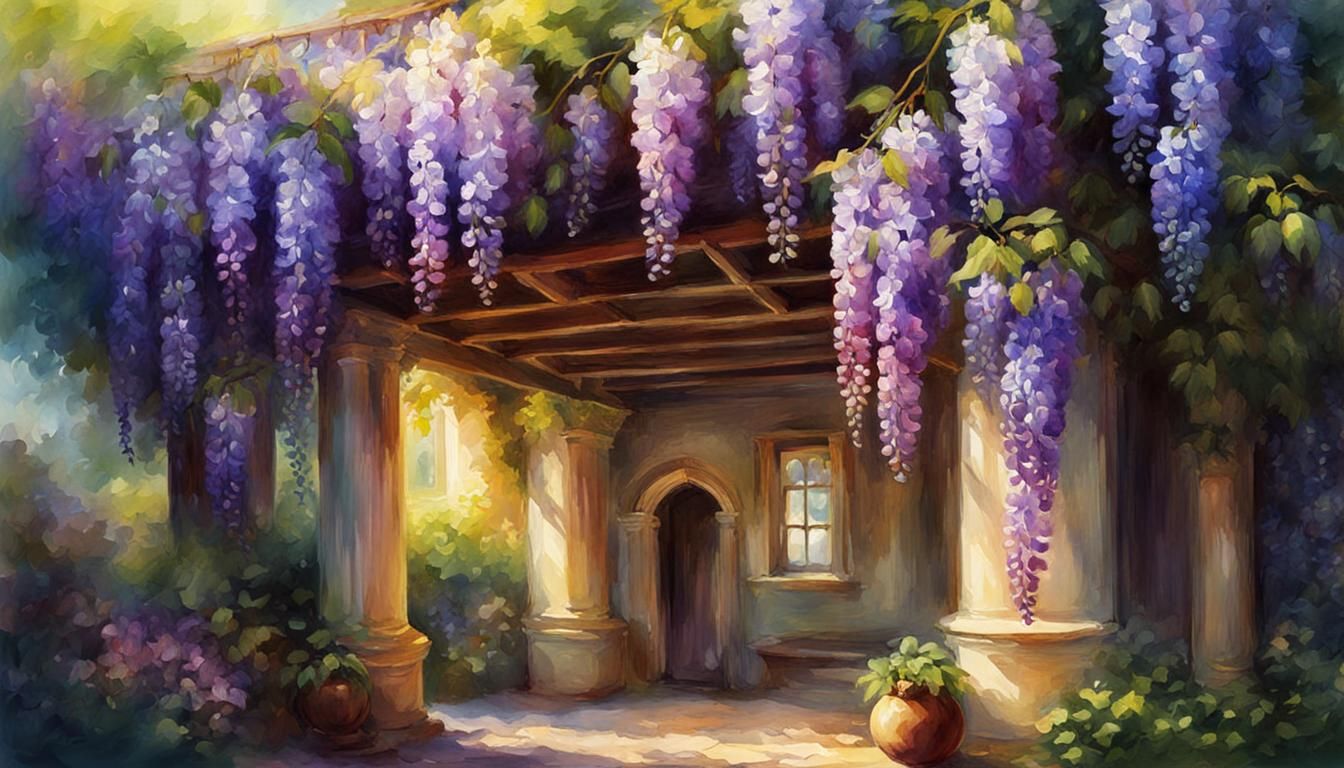 Wisteria in Dreamy Impressionist Watercolor Style