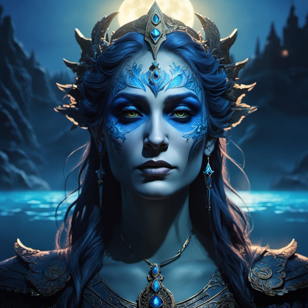 Lady of the Lake with Excalibur in Dark Fantasy Style