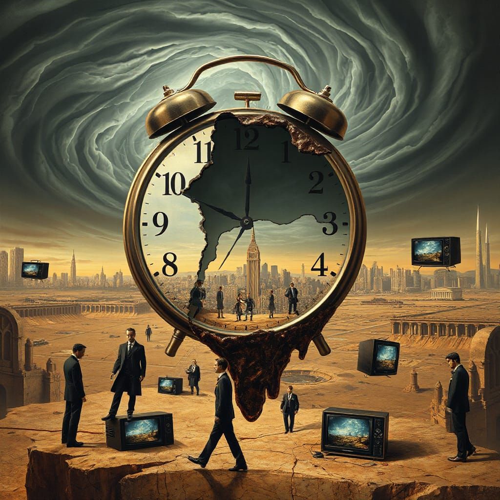 Surrealist Digital Landscape with Melting Clock as Dreamscap...