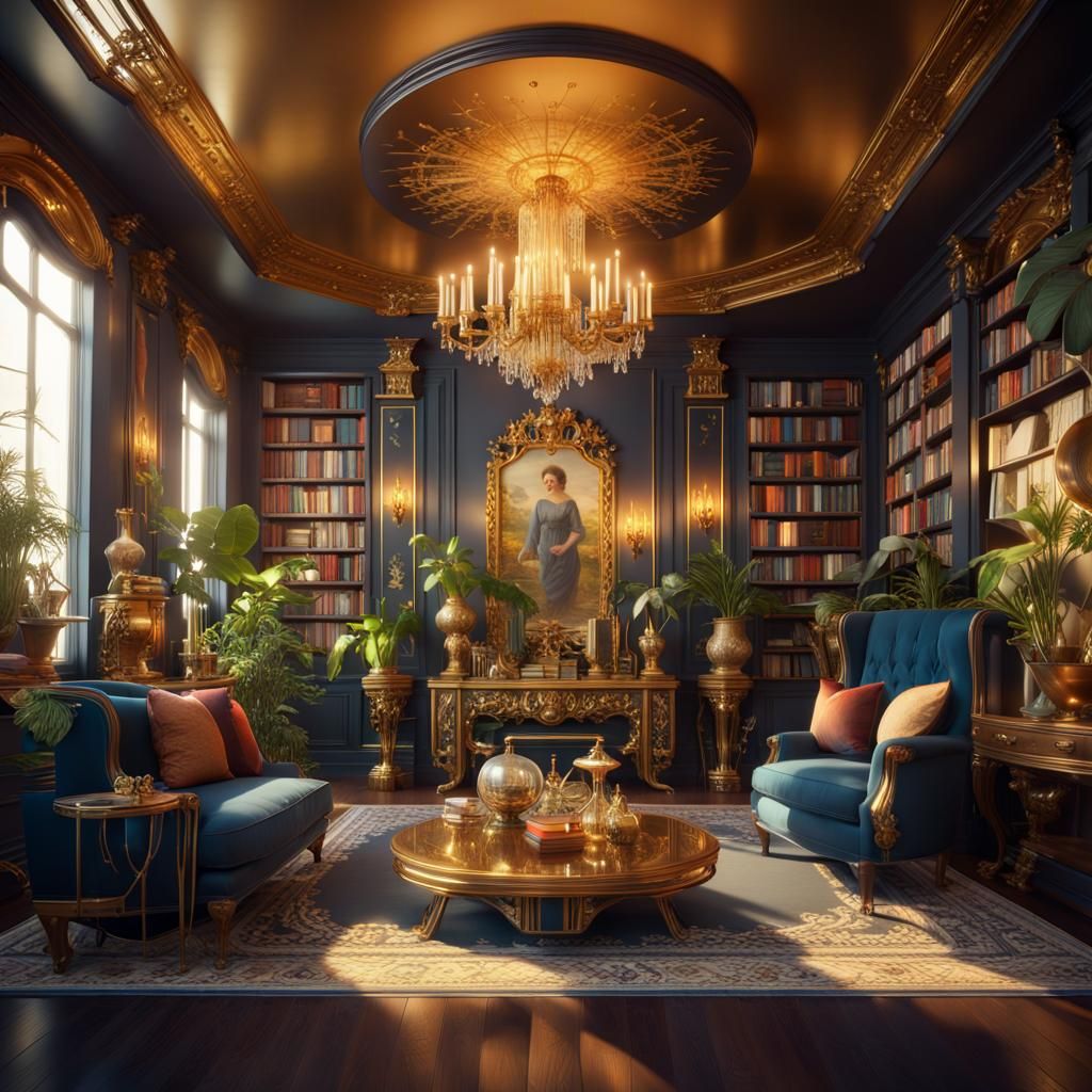 Art Deco Apartment Interior with Gold Details