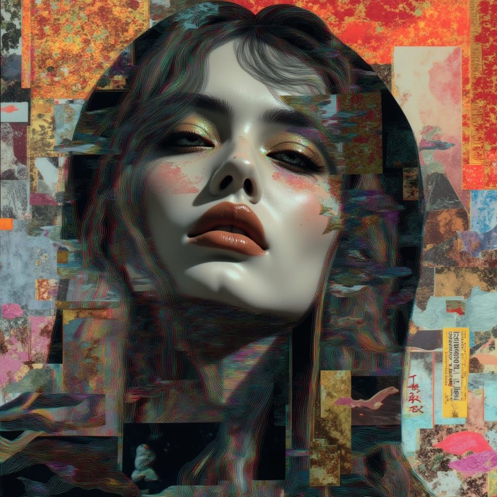 Female Cyborg in Glitch Art Style