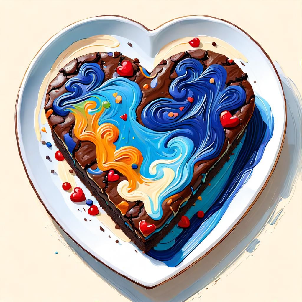 Heart-Shaped Brownie as Impasto Oil Painting