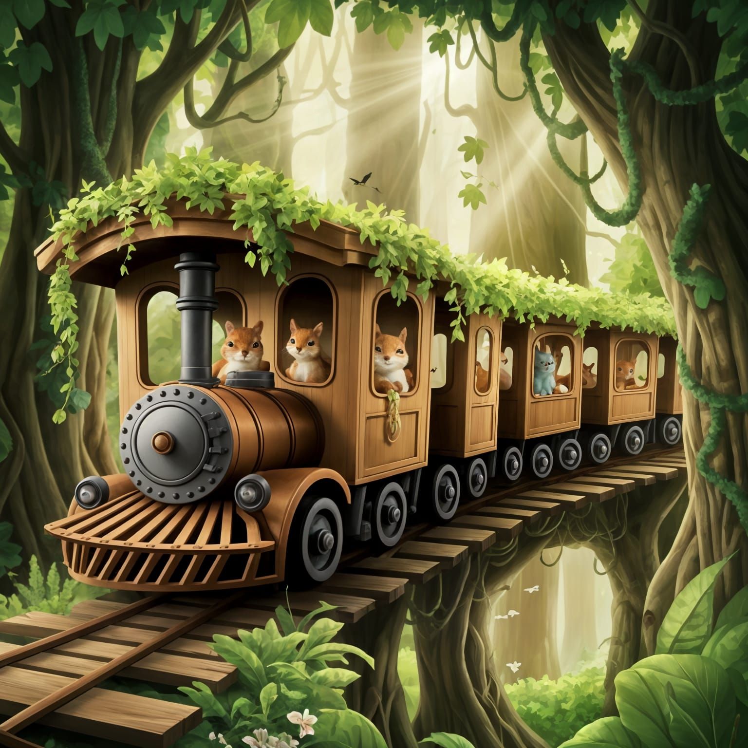 Whimsical Train Chugs Through Ancient Forest Canopy