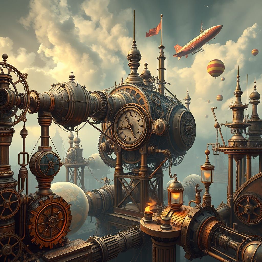 Steampunk Cityscape Inspired by Syd Mead and Miyazaki