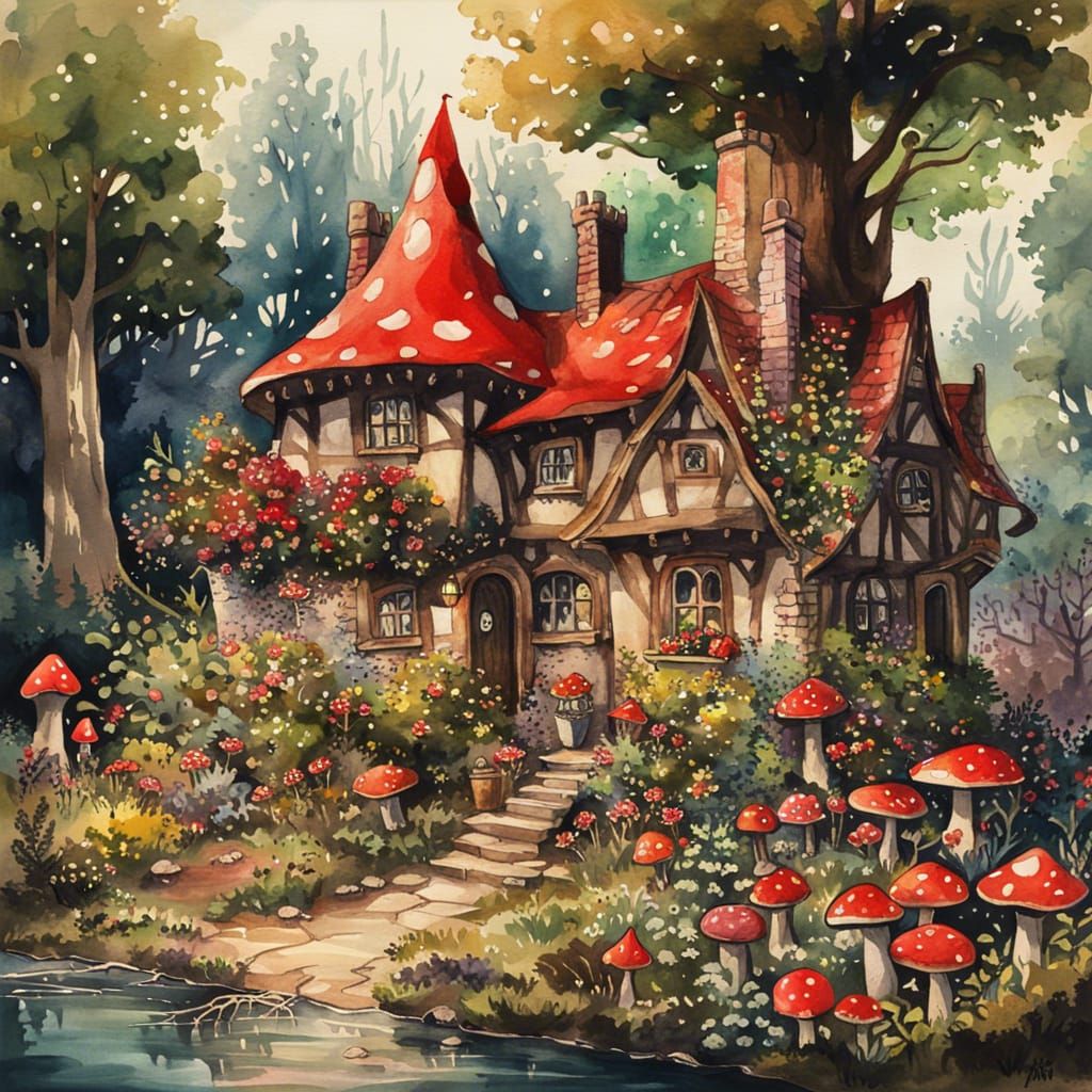 Enchanting Gothic Cottagecore Restaurant in Watercolor