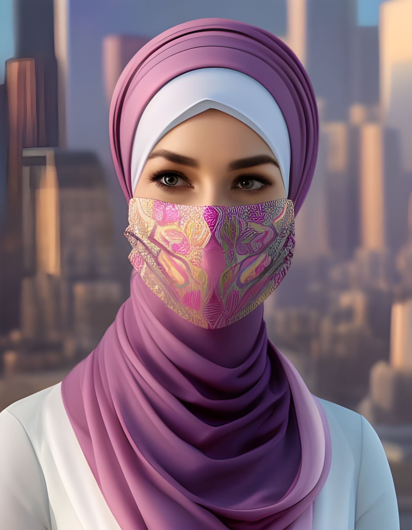 German Woman in Hijab and Mask: Hyperdetailed Portrait