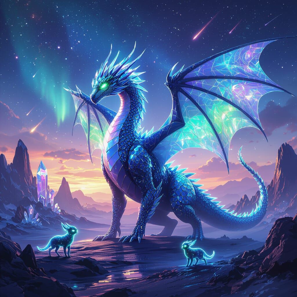 Crystalline Dragon Over Alien World in Cinematic Style