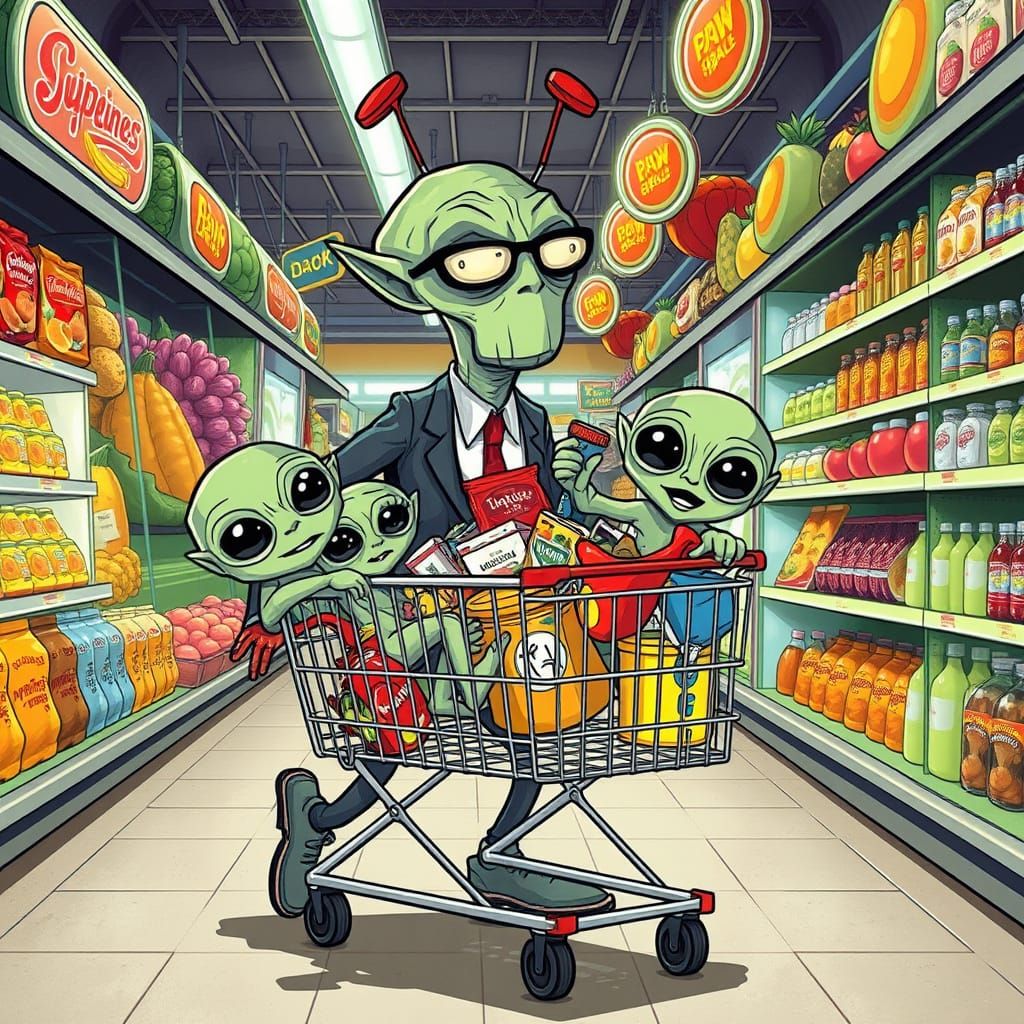 Retro-Futuristic Alien Family Shopping Spree in 1950s-Style ...