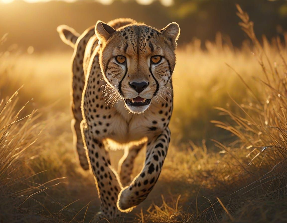 Cheetah Sprinting in Golden Savannah Light