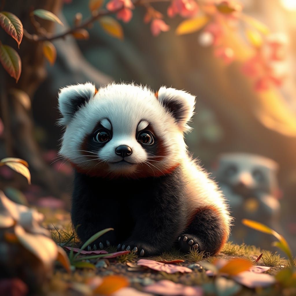 Dreamlike Mini Panda in Fantastical Lush Environment