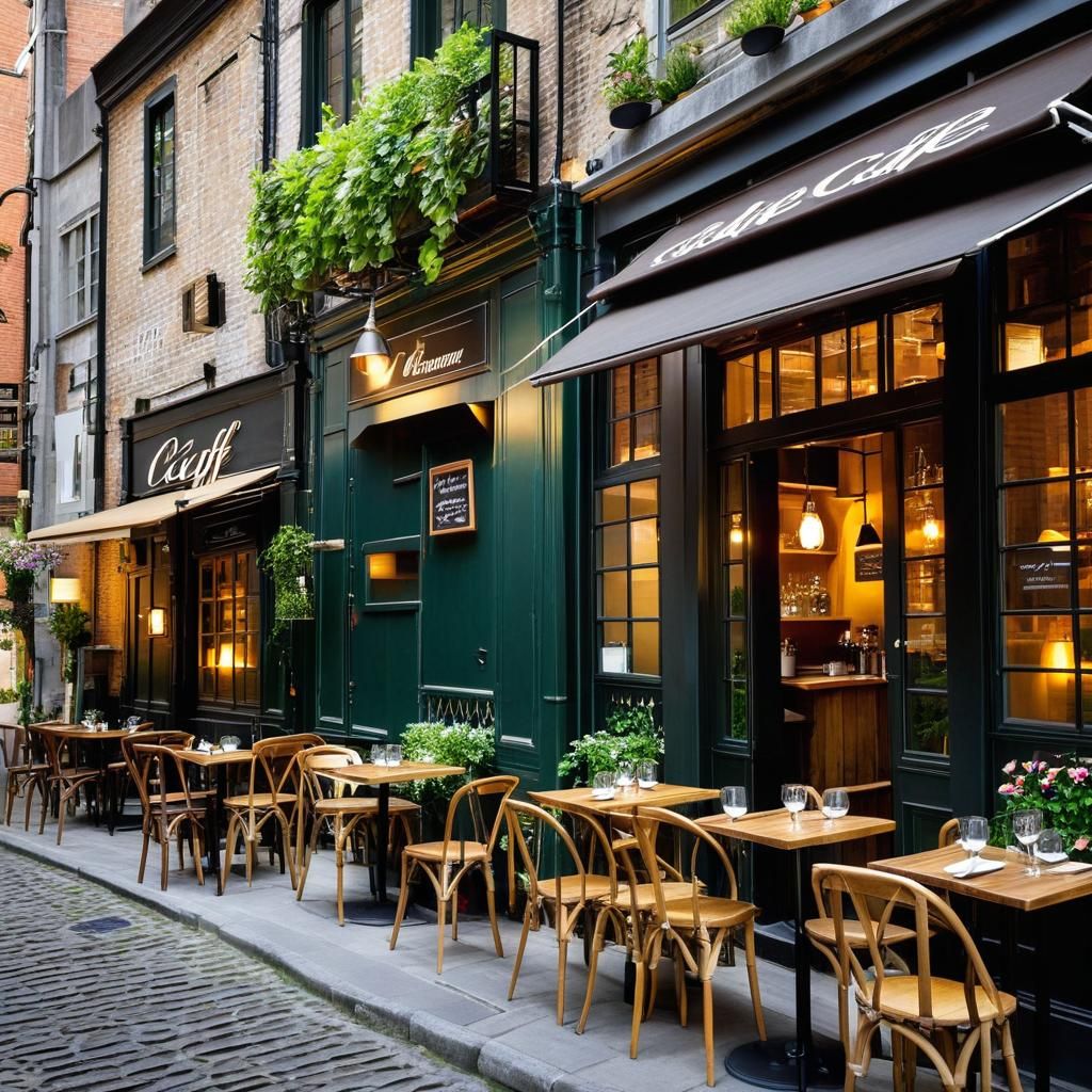 Charming Urban Café Scene in Rustic Setting