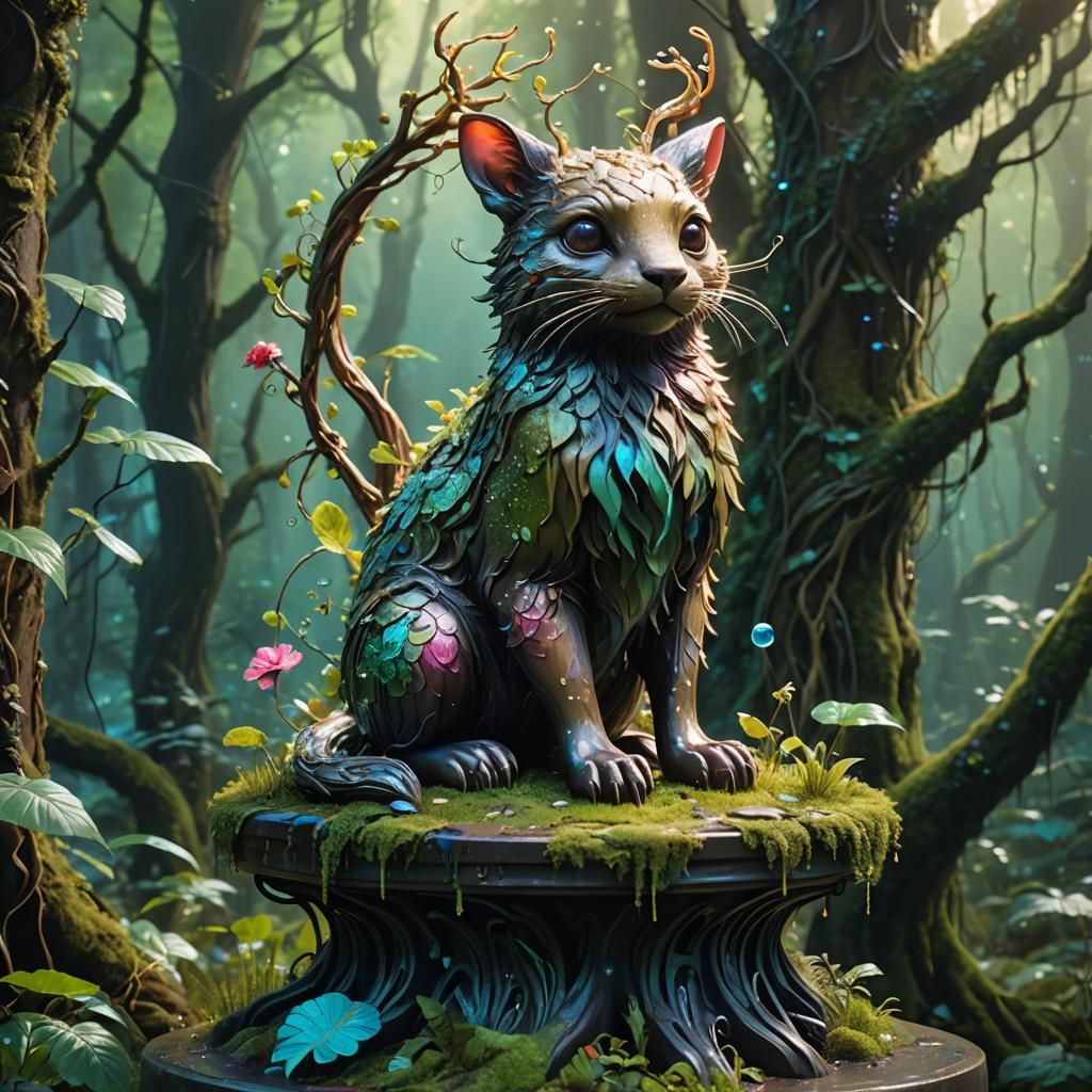 Kawaii Resin Animal in Fantasy Forest, Digital Art