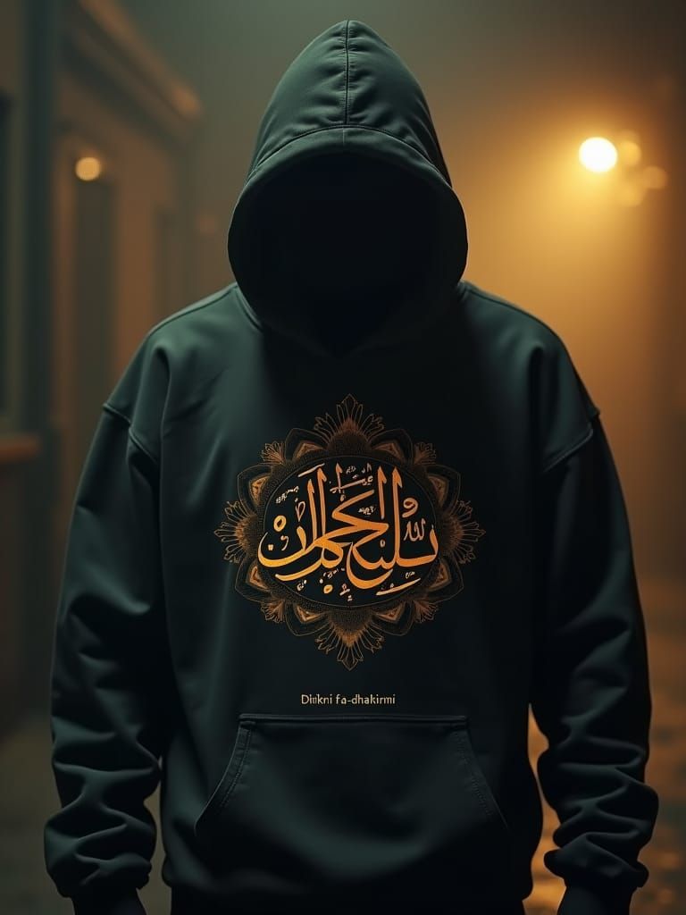 Hoodie with Islamic Calligraphy in Cinematic Style